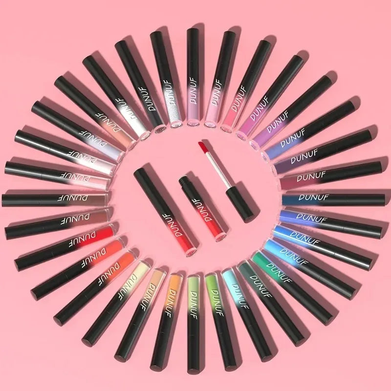 DUNUF 32 Color Matte Liquid Lipstick: Bold Pigment Non-Stick Lip Glaze