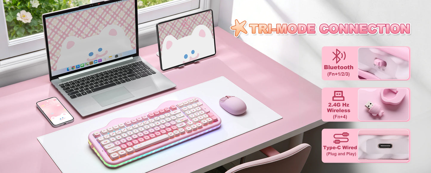 YUNZII C98 Wireless Mechanical Keyboard, 99-Key Hot Swap Gasket Keyboard with Numpad, Custom RGB Backlight,Cute Keeb for Win/Mac