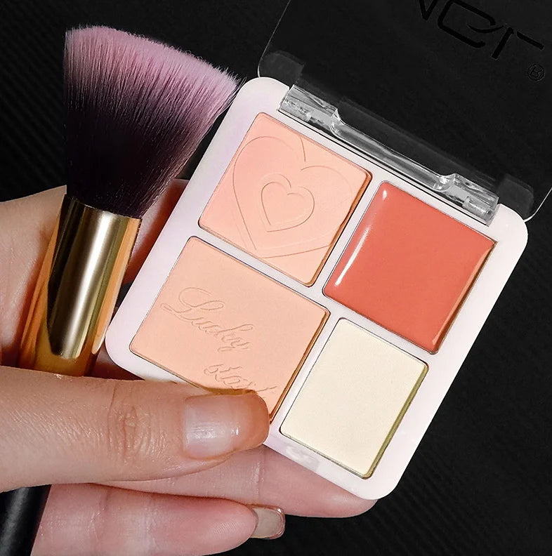 4 Color Pink Peach Blush Powder Cream Palette Highlighter Matte Expanding Color Brightening Face Blusher Rouge Makeup Cheek Tint