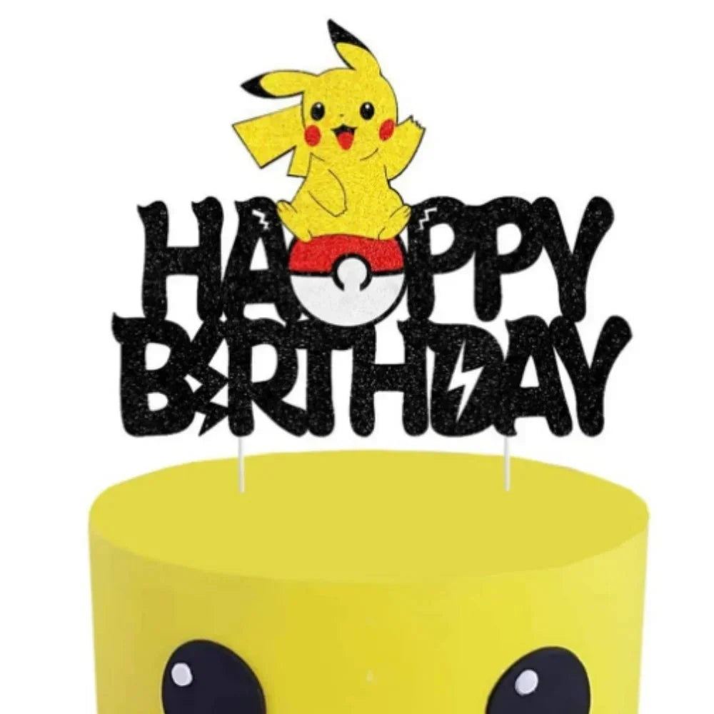 Pokemon Happy Birthday Acrylic Cake Topper Party Decoration Pikachu Cake Decor Flag Baby Shower Baking DIY Supplies Kids Favors