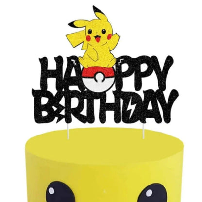 Pokemon Happy Birthday Acrylic Cake Topper Party Decoration Pikachu Cake Decor Flag Baby Shower Baking DIY Supplies Kids Favors