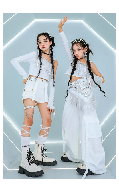 Hip Hop Girls K-pop Elegant Crop Top Shorts Street Dance Cargo Pants Kids Streetwear Child Jazz Costumes Girl Group Clothes Sets