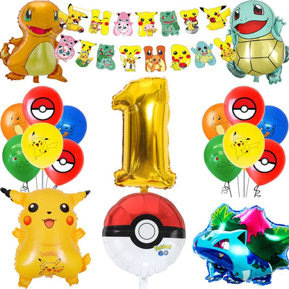 Pokemon Birthday Party Supplies Pikachu Party Decorations Foil Balloons Blowouts Tableware Plate Napkin Baby Shower Supplies Toy