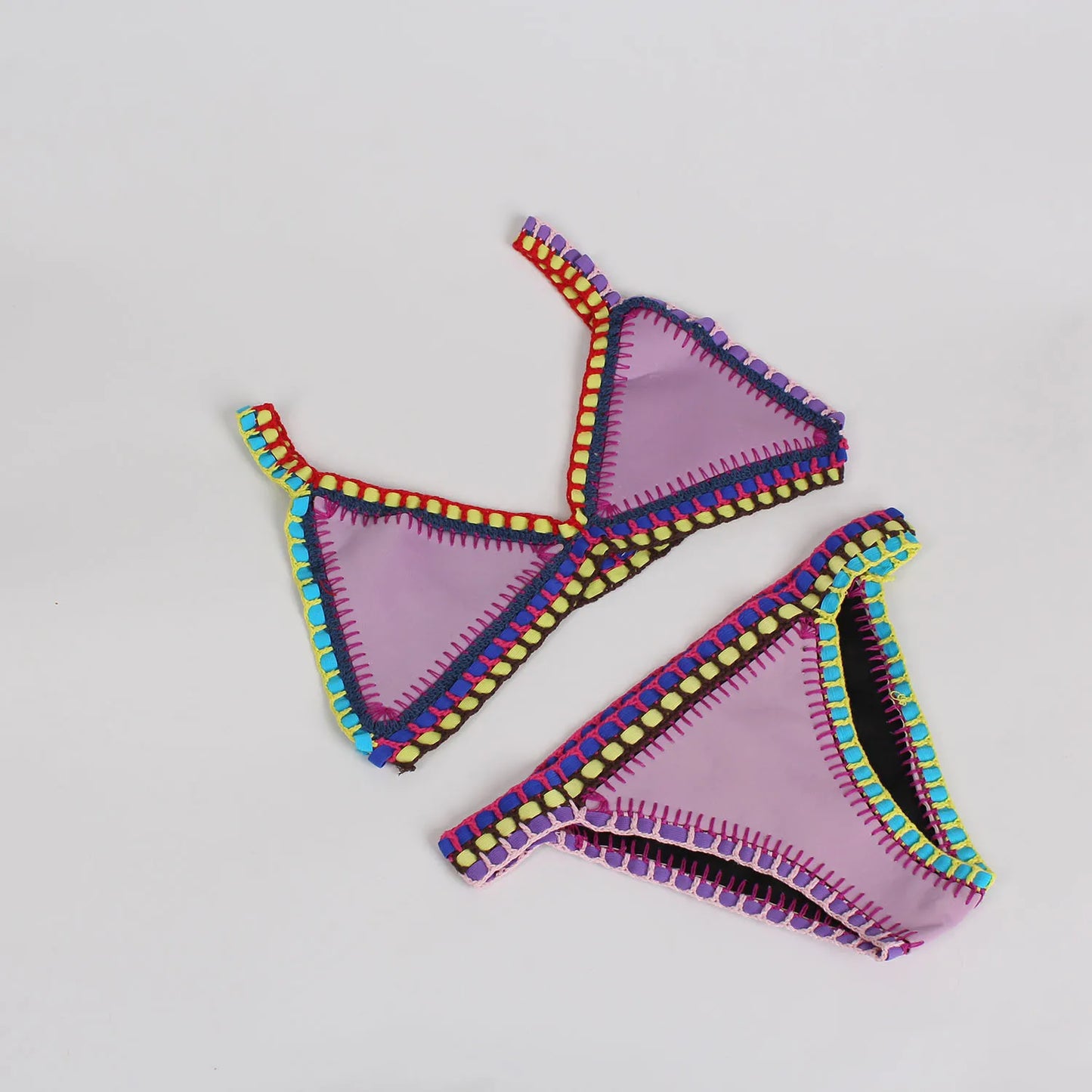 Bikini Crochet 2025 Handmade Knit Patchwork Reversible 2 Piece Swimsuit Women Halter Top Brazilian Bathing Suit Thong Swimwear