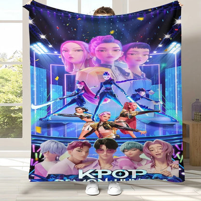 K-Pop Demon Hunters Golden Saja Boys Flannel Blanket,Ultra Soft Warm Plush Throw for Home Bedroom Bed Sofa Cover Office picnic
