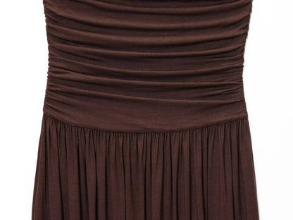 ETJ 2025  women's new dress elegant sexy off-shoulder fashion pleats details slimming strapless dress