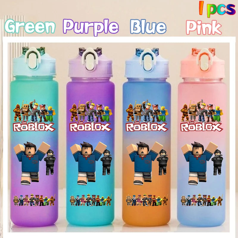 Roblox Anime Cartoon Straw Drink Bottle 750ml Gradient Color Water Cup Game Student Daily Necessities Gourde Boy Holiday Gift
