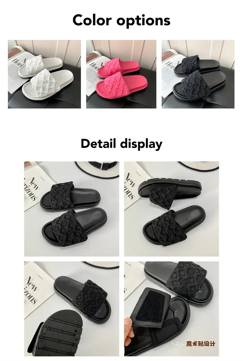 Ladies Magic Sticker Flat Slippers 2025 Summer New Designer Luxury Sandals for Women Elegant Home Flat Slippers Zapatos De Mujer
