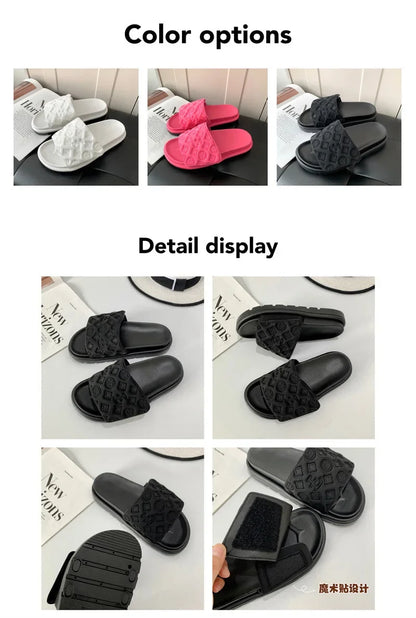 Ladies Magic Sticker Flat Slippers 2025 Summer New Designer Luxury Sandals for Women Elegant Home Flat Slippers Zapatos De Mujer