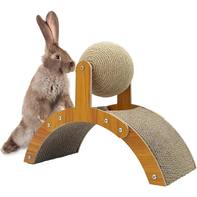 2-in-1 Wooden Cat Scratching Ball And Sisal Scratch Board Durable Solid Wood Paw Toy for Cats And Kittens Pet Supplies