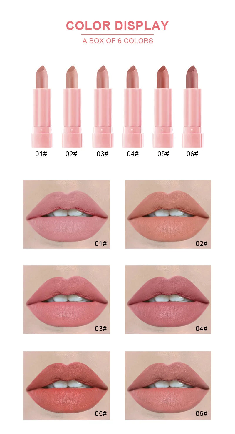 6 Colors Matte Lipstick.