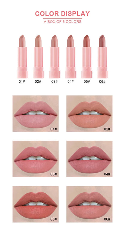 6 Colors Matte Lipstick.