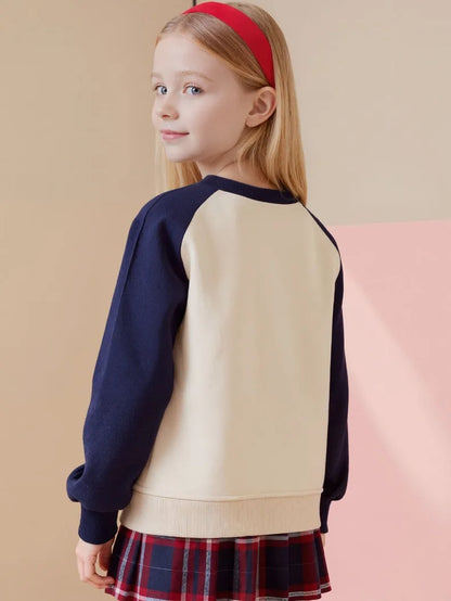 Baby Girls Casual Sweatshirts Spring Autumn New Style Children Fashion O Neck Spliced Long Sleeved Hoodies Kids Pullover Tops