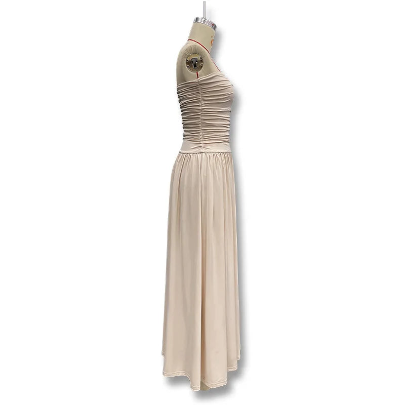 2026 Summer Fashion Solid Color Strapless Strapless Sleeveless Lady Long Dress New Elegant Sexy Slimming Pleated Women's Dresses