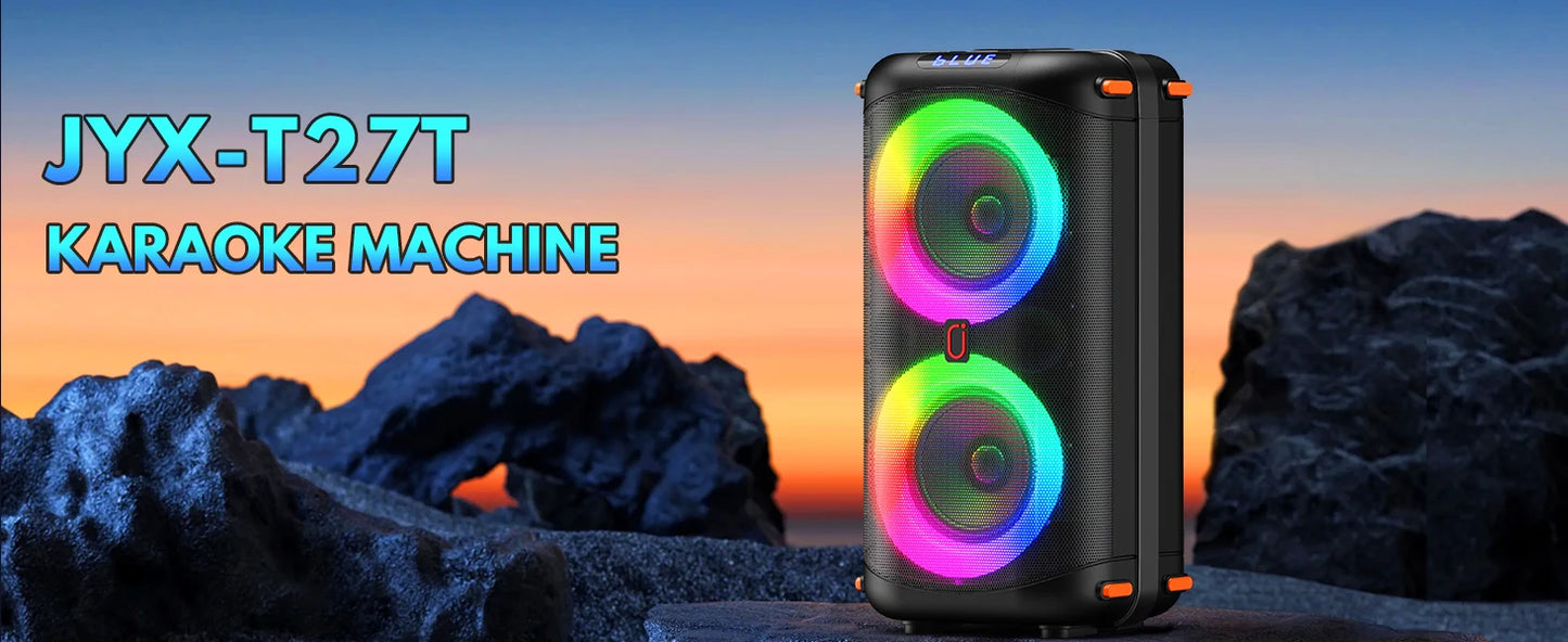 T27 Wireless Bluetooth Speaker, Karaoke Machine with 2 Microphone, Home Karaoke Party Speaker with Led Light