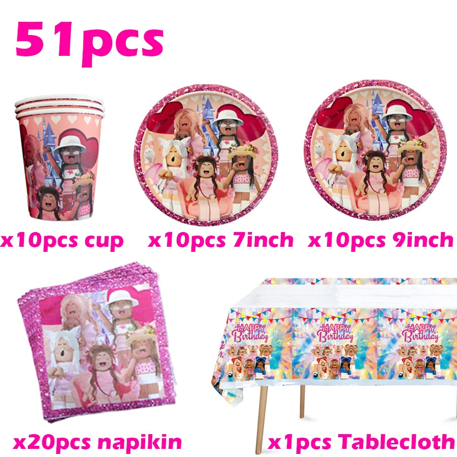 Roblox Birthday Party Decoration Balloons Disposable Tableware for Kids Party Supplies Baby Shower Sticker Bracelet Toy Gifts
