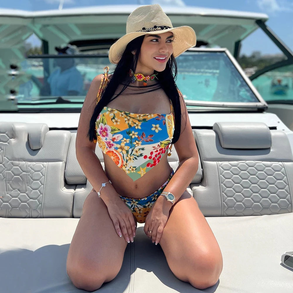 2023 New Sexy Bikini Women Print Brazilian Bikini Set Halter Backless Swimsuit Swim Wear Biquini Dot biquini female