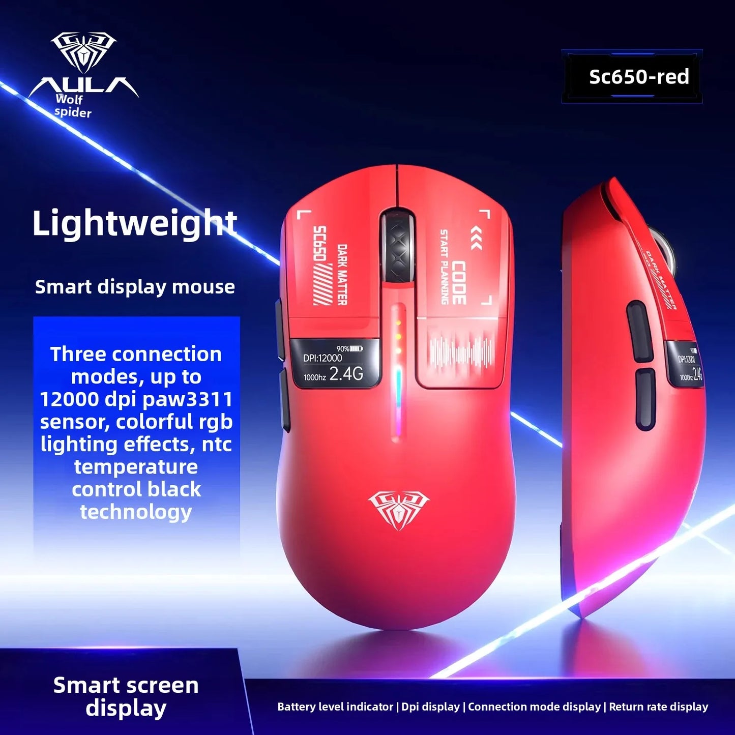 AULA SC650 Wireless Mouse Tri Mode Lightweight Design PAW3311 Sensor 12000dpi 1000Hz gaming mice Customized Pc Accessories gifts