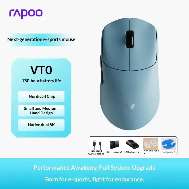 Rapoo VT0 MAX Wireless Gaming Mouse PAW3950 PAW3398 Nordic54L15 Chip Dual 8KHz 45000DPI Ergonomic FPS Gaming Mouse for PC Gamer