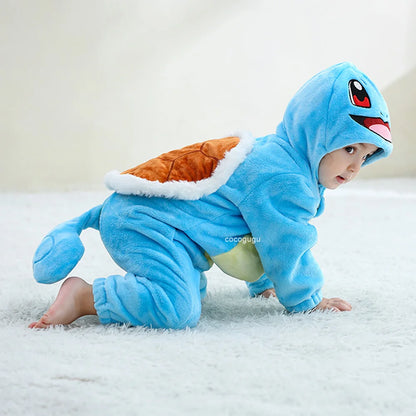 Boys Girls Squirtle Costume 0-3 Y Baby Romper Anime Pokemon Cosplay Kigurumi Blue Cute Pajama Onesie Halloween Animal Clothes