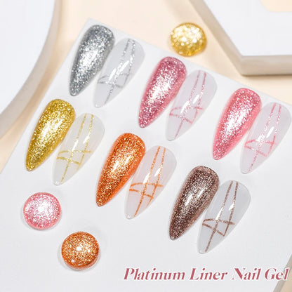 2/3/4/6pcs Platinum Glitter Liner Gel Nail Polish Set Gold Silver Sparkle Pull Line Gel Graffiti Painting Stripe DIY French Nail