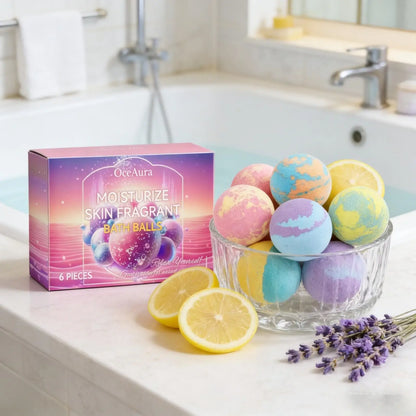 OceAura Bath Bubble Balls for Women Soft Smooth Clean Body Care Moisturizing Skin Elasticity Enhancement Shower Gift Set 6pcs