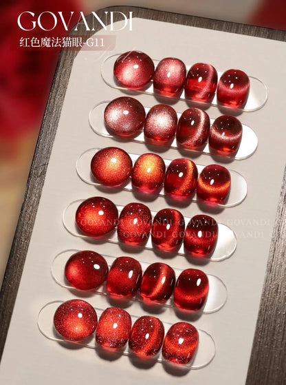 High-end Red 3D Cat Eye Magnetic Gel Polish Set With Color Card Soak Off UV LED Glitter Cat's Eye 9D Magnet Nail Gel 6pcs 15ml