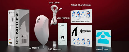 ATTACK SHARK V3 Light Wireless Gaming Mouse PAW3311 Sensor 25000DPI500mAh, 62g 25KDPI 2.4G/BT/USB-C Rechargeable Wireless Mouse