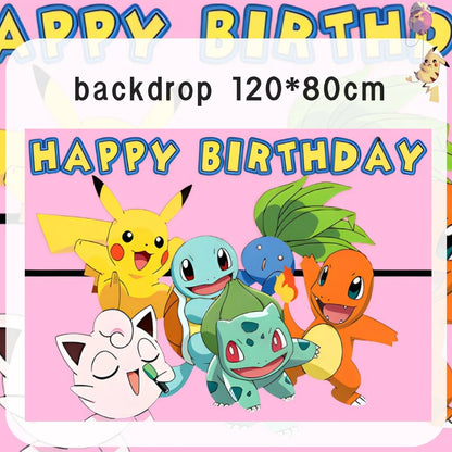 Pink Pokemon Birthday Party Decoration Pikachu Disposable Tableware Plate Tablecloth Balloons Baby Shower Kids Party Supplies