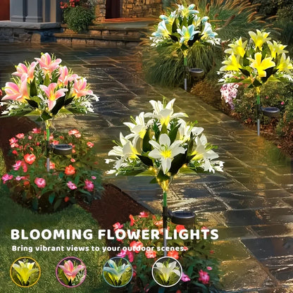 Auto Solar Lily Garden Lights (7 Heads) - Waterproof LED Outdoor Flower Decor for Yard, Pathway, Camping, Wedding | Ground Spike
