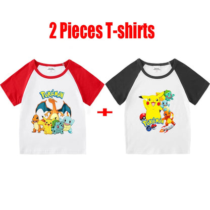 1/2 Pieces Pokemon Cartoon Tees For Boys Clothing Summer Children 100% cotton Short Sleeve T-shirts Printed T-shirt for girls