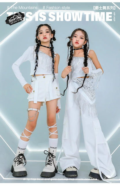 Hip Hop Girls K-pop Elegant Crop Top Shorts Street Dance Cargo Pants Kids Streetwear Child Jazz Costumes Girl Group Clothes Sets