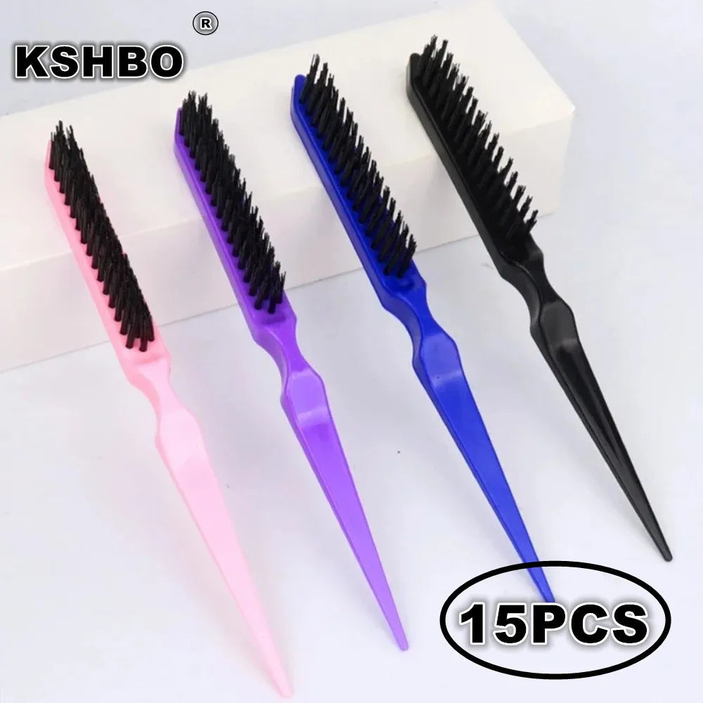 15PCS Professional Slim Line Teasing Hair Brush Backcombing Comb Tool for Salon Styling - 4 Colors Wholesale Stylist Supplies