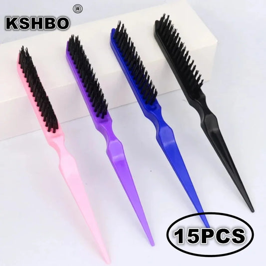 15PCS Professional Slim Line Teasing Hair Brush Backcombing Comb Tool for Salon Styling - 4 Colors Wholesale Stylist Supplies