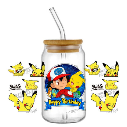 26 New cute Styles Cartoon Pokemon Friends 16oz UV DTF 3D Phone Sticker Decals Wraps Glass Can Cups Creative Craft DIY Gifts