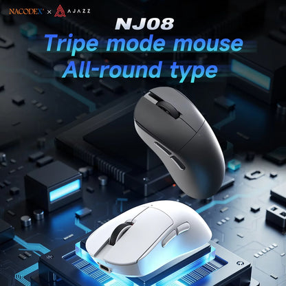 AJAZZ NJ08 Tri-Mode Wired/2.4G/Bluetooth Gaming and Office Mouse with RGB Lighting and Lightweight Design