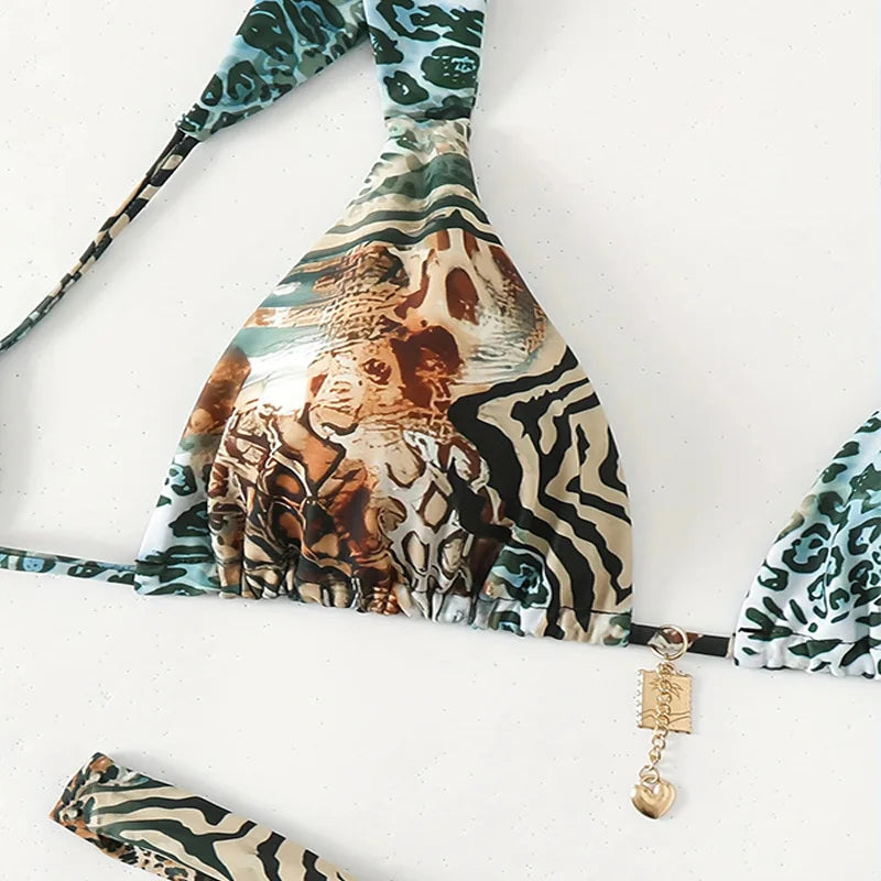 Women Bikini Sexy Leopard Print Swimsuit Bathing Suit 2025 Brazilian Swimwear Two Pieces Swimming Suit Halter Swim Wear Beach
