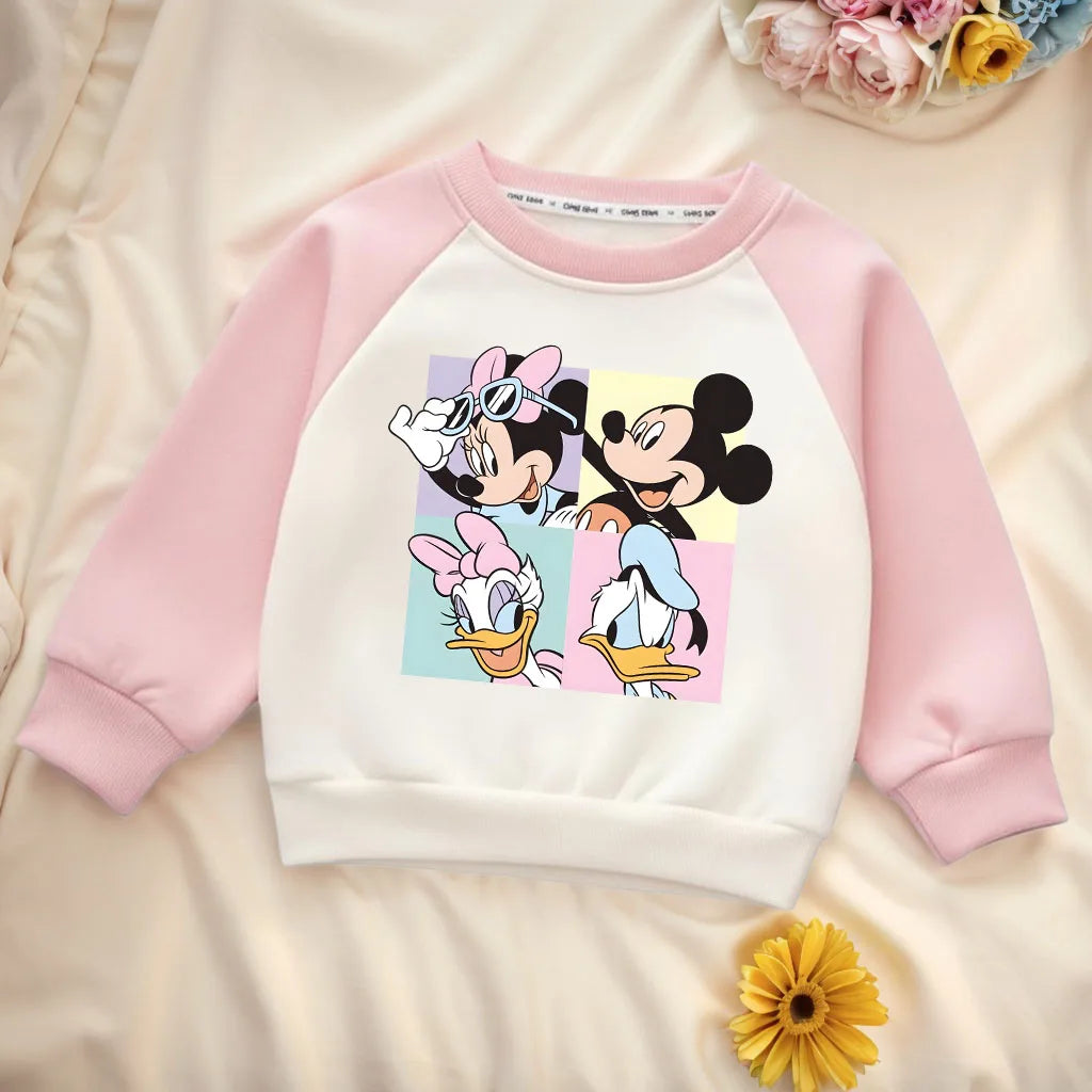 Cartoon Printed Girls Casual Sweatshirts Spring and Autumn Kids O Neck Hoodies Spliced Long Sleeve Children's Sport Pullover New