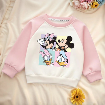 Cartoon Printed Girls Casual Sweatshirts Spring and Autumn Kids O Neck Hoodies Spliced Long Sleeve Children's Sport Pullover New