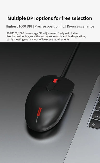 Lenovo Classic Wired Ergonomic Design High Sensitivity Durable USB Optical Gaming Mouse Business Home Pc Laptop Mouse
