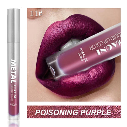 12 Colors Glitter Metallic Liquid Lipstick Pearlescent Waterproof Shiny Lip Gloss Non-stick Cup Long Lasting Shimmer Lips Makeup