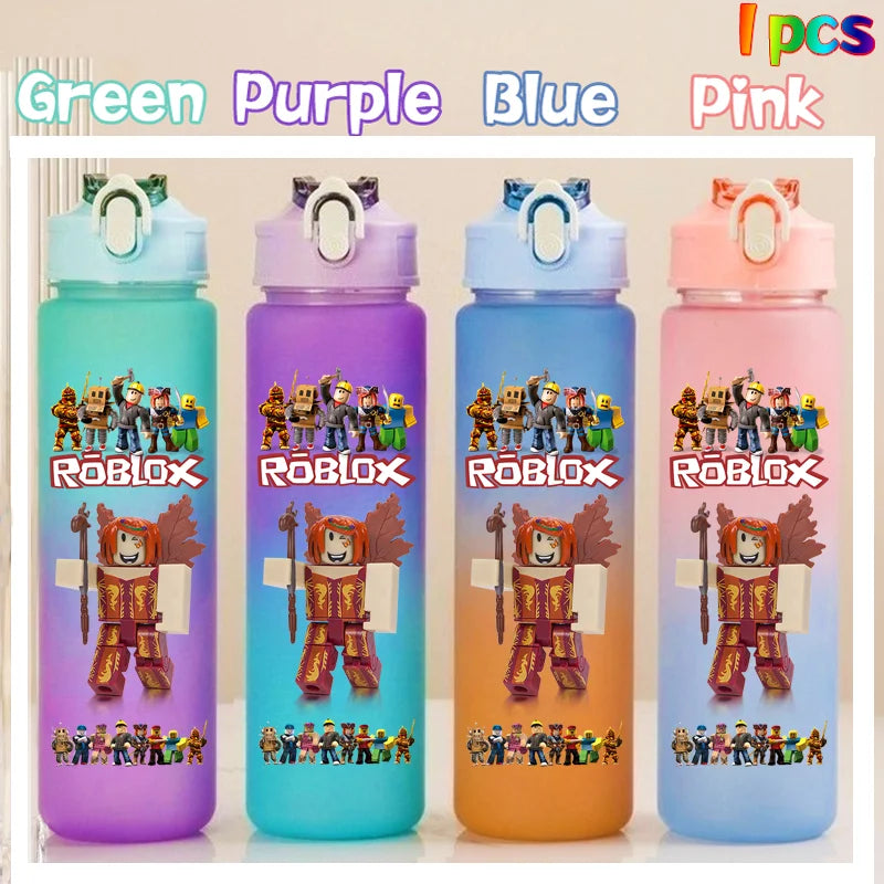 Roblox Anime Cartoon Straw Drink Bottle 750ml Gradient Color Water Cup Game Student Daily Necessities Gourde Boy Holiday Gift