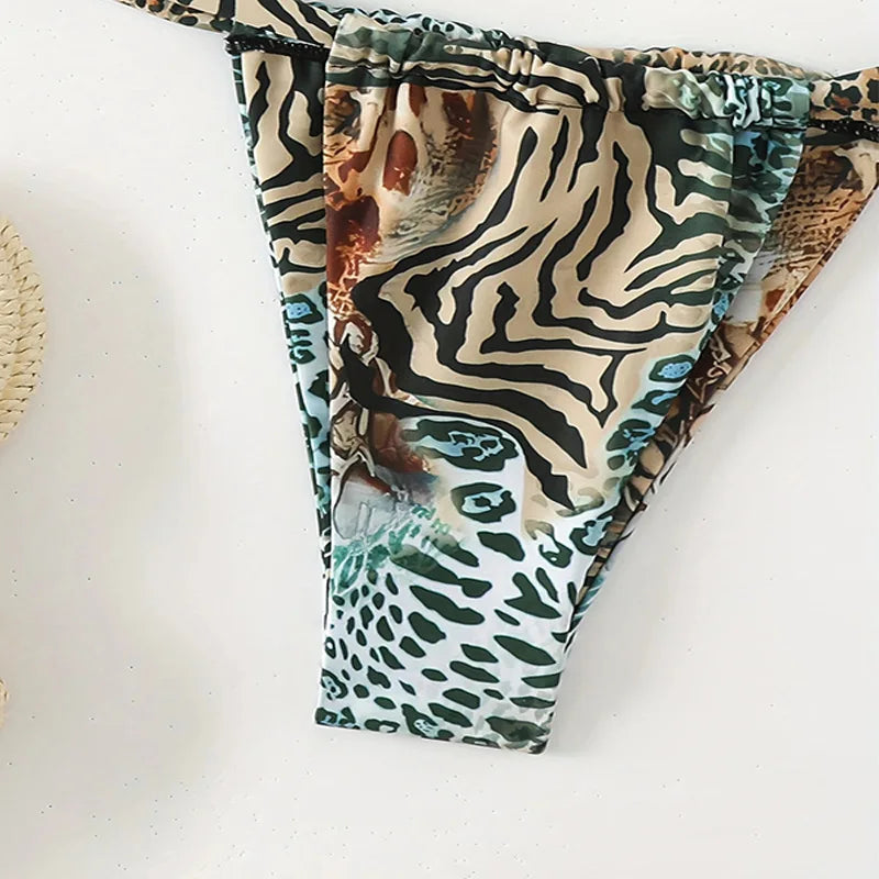 Women Bikini Sexy Leopard Print Swimsuit Bathing Suit 2025 Brazilian Swimwear Two Pieces Swimming Suit Halter Swim Wear Beach