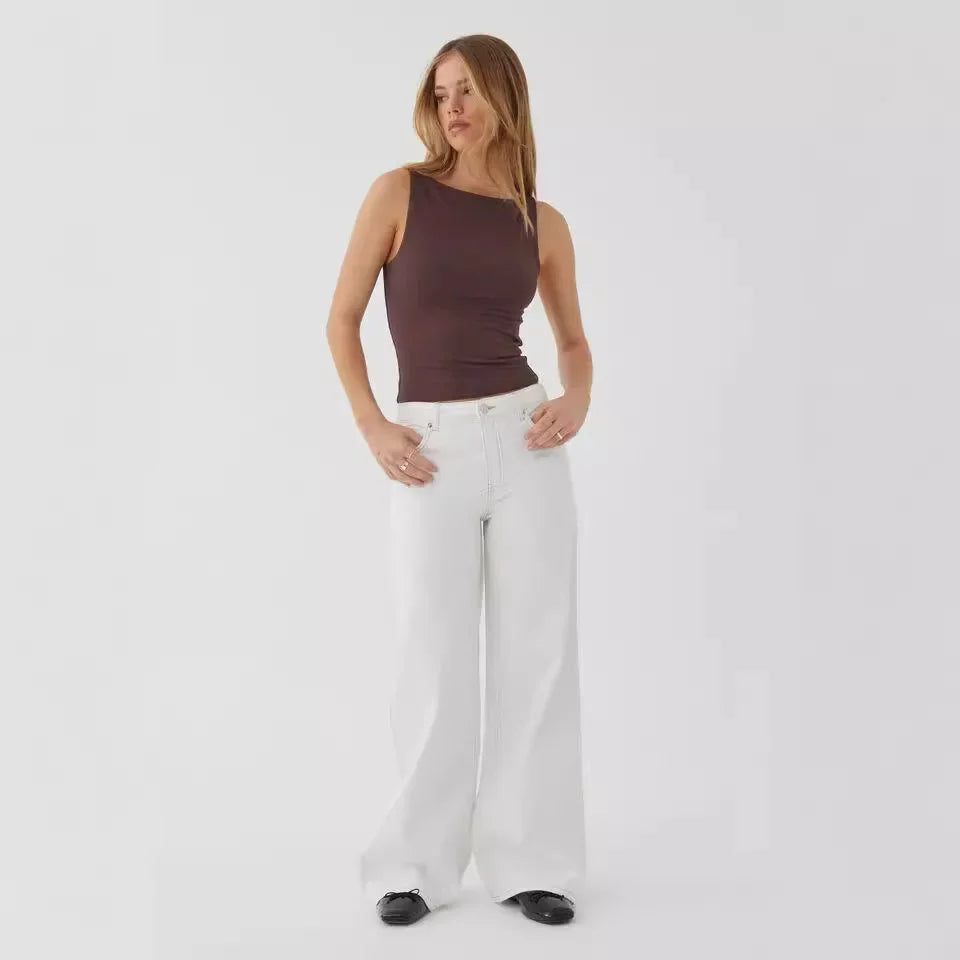 Vintage Distressed Straight-Leg High-Waisted Washing Jeans Loose-Fit Draped Versatile European And American Style Denim Pants