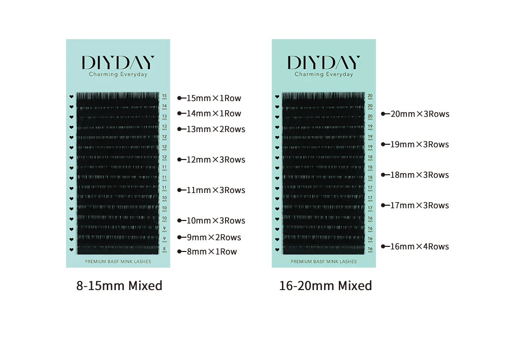 DIYDAY Individual Eyelash Extension Long Length Classic Lashes Extensions Trays Wholesale Matte Black Soft Mink Faux Eyelashes