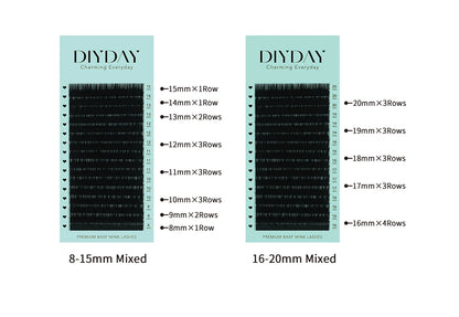 DIYDAY Individual Eyelash Extension Long Length Classic Lashes Extensions Trays Wholesale Matte Black Soft Mink Faux Eyelashes