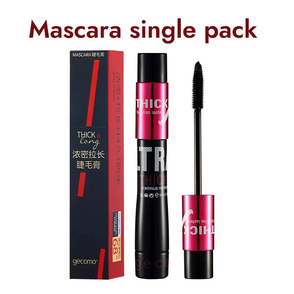 GECOMO 4D Silk Fiber Mascara Combo Set: Double Tube Waterproof Lash Extension