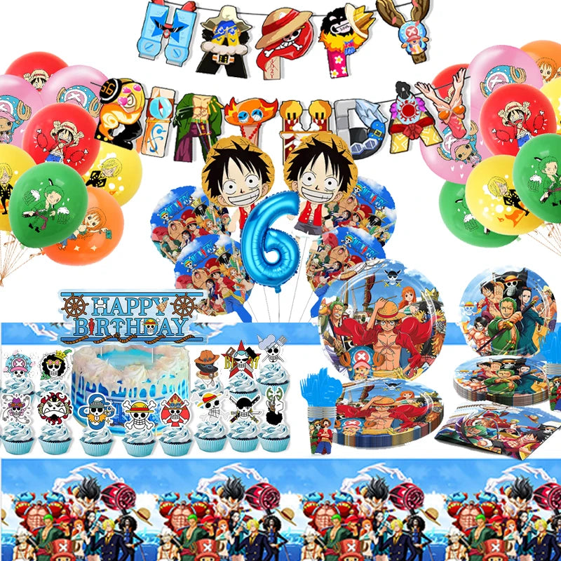 One Piece Birthday Party Decoration Kit – Plates, Cups & Balloons