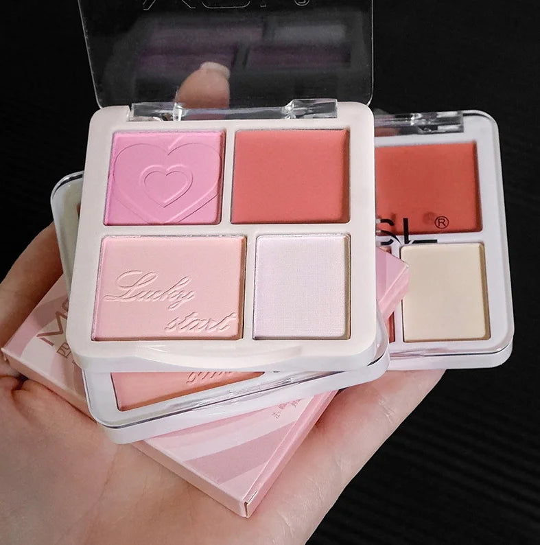 4 Color Pink Peach Blush Powder Cream Palette Highlighter Matte Expanding Color Brightening Face Blusher Rouge Makeup Cheek Tint