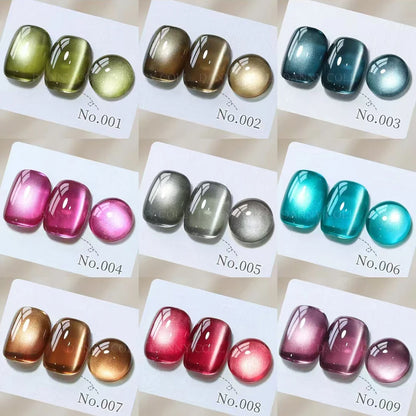 9 Color/Set Crystal Cat Eye Gel Nail Polish Set Semi Permanent UV LED Gel Lacquer Magnetic Cat Eye Gel Varnish For Nail Art 15ml